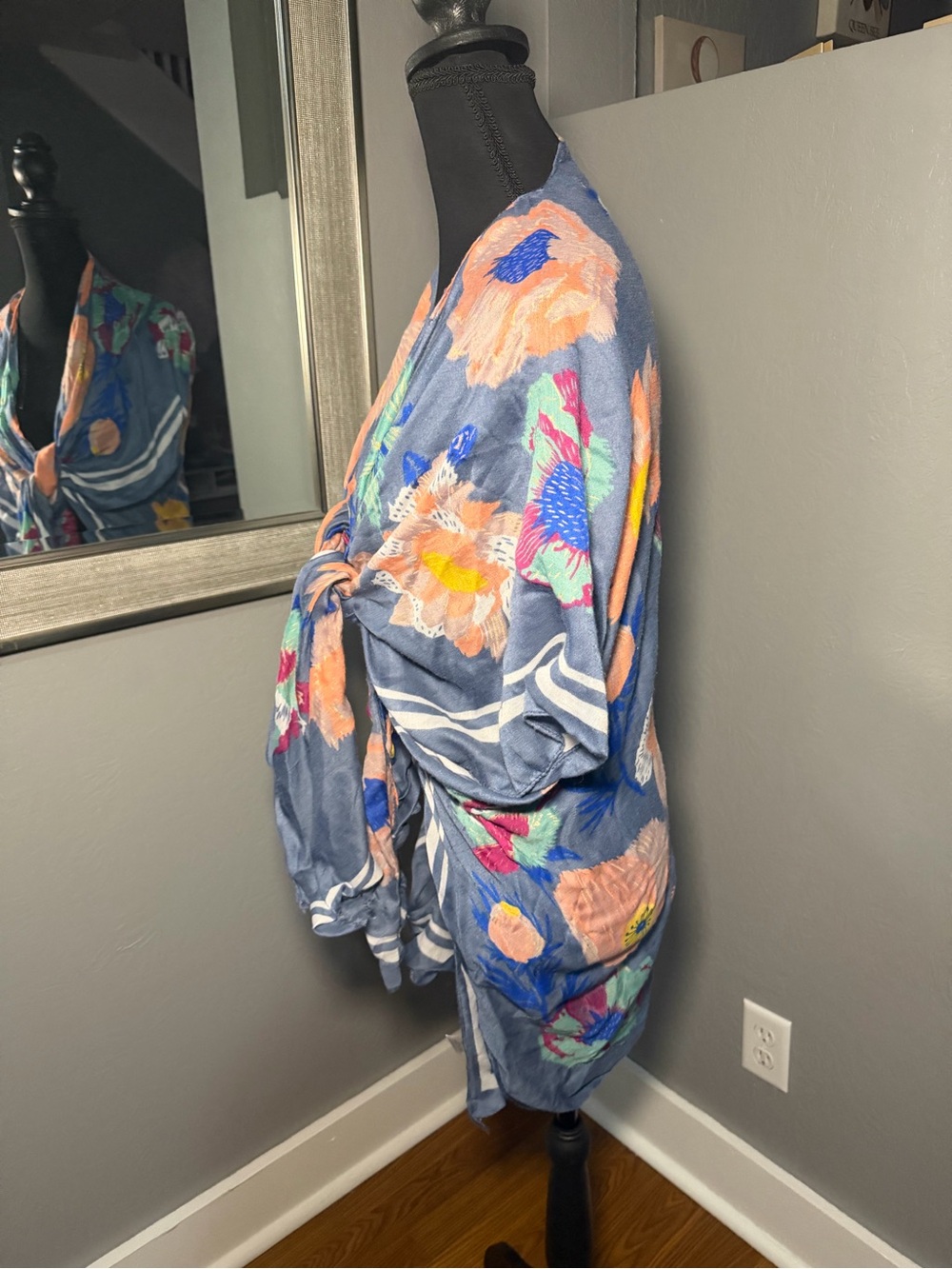 Woven Heart sheer lightweight floral kimono cover-up/wrap Cottagecore costal OS - Picture 5 of 10